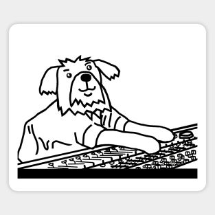 Dog in Control of the Music Mixer Line Drawing Magnet